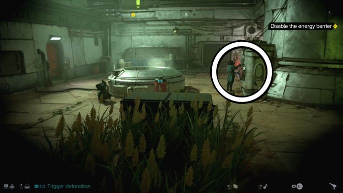 A white circle showing where a power core is located in a Pyke Stronghold in Star Wars Outlaws.