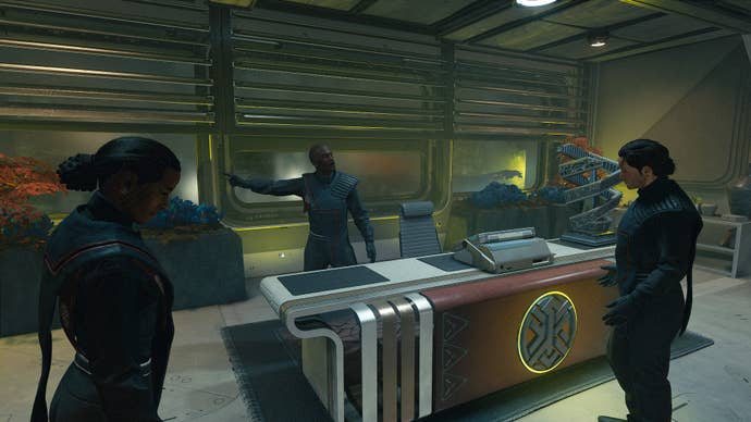 Some House Veth'aal members arguing in Starfield Shattered Space.