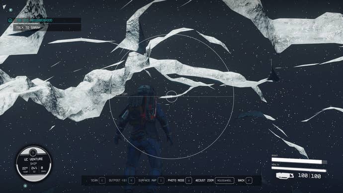 The view from inside an asteroid in Starfield, thanks to the magic of no collision detection.