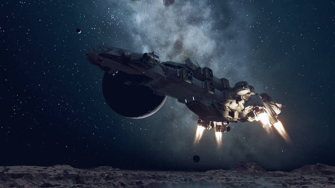A ship taking off in Starfield.