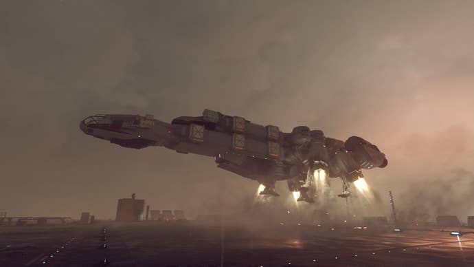 A ship landing in Starfield.