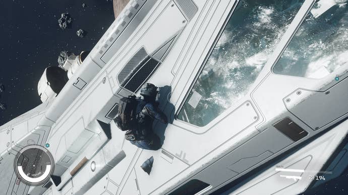 A Starfield player no-clipping through a ship’s hull