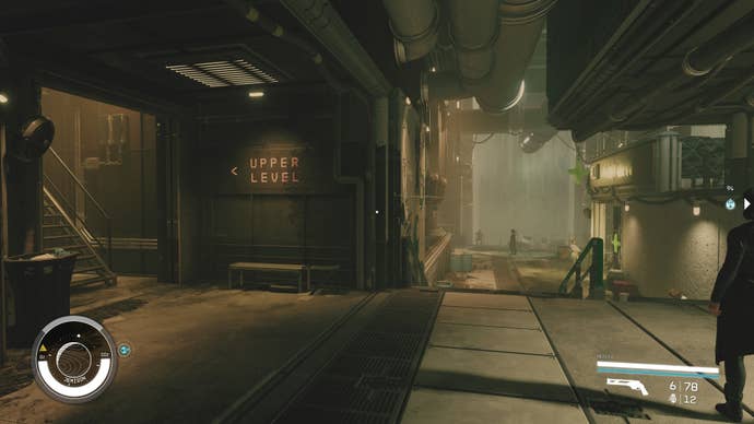 first person view of the upper staircase location in the well