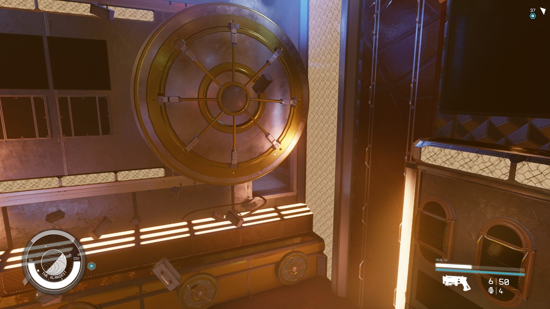 The player faces the Amalgest jackpot backend which has a small vent beside it in Starfield - 3