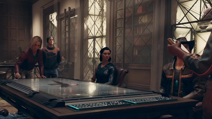 Starfield image showing Andreja sat in the center of the Lodge, surrounded by other Constellation members.