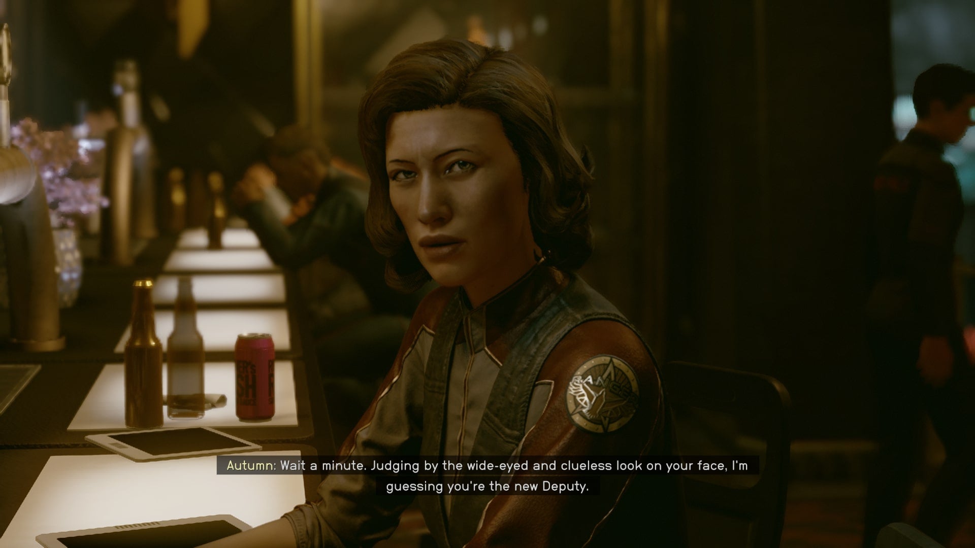 The player speaks with Ranger Autumn Macmillan in the Red Mile in Starfield