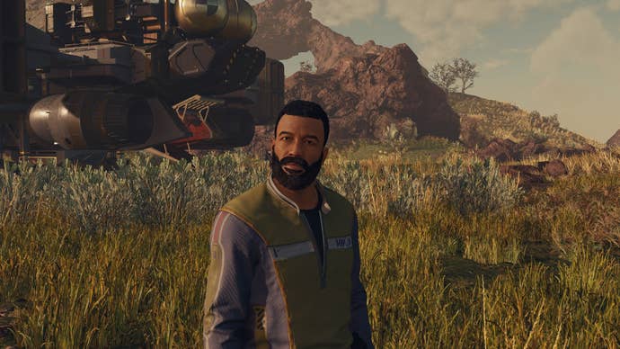 Starfield image showing Barrett stood in a grassy field.