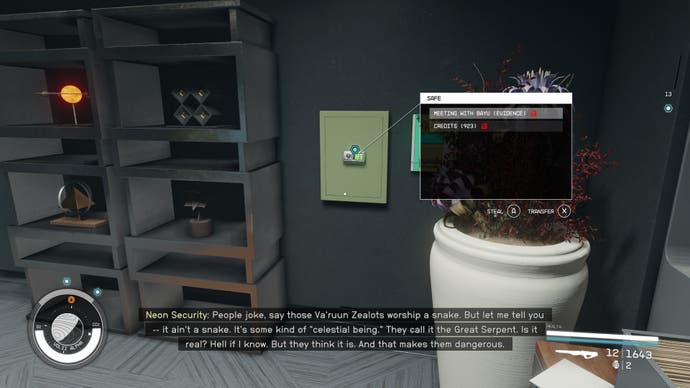 first person view of an evidence log inside a wall safe in a fancy office