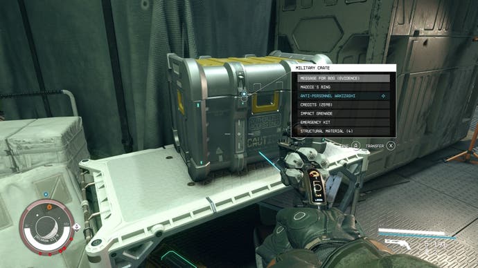 first person view of an evidence log inside a metal chest on a white surface
