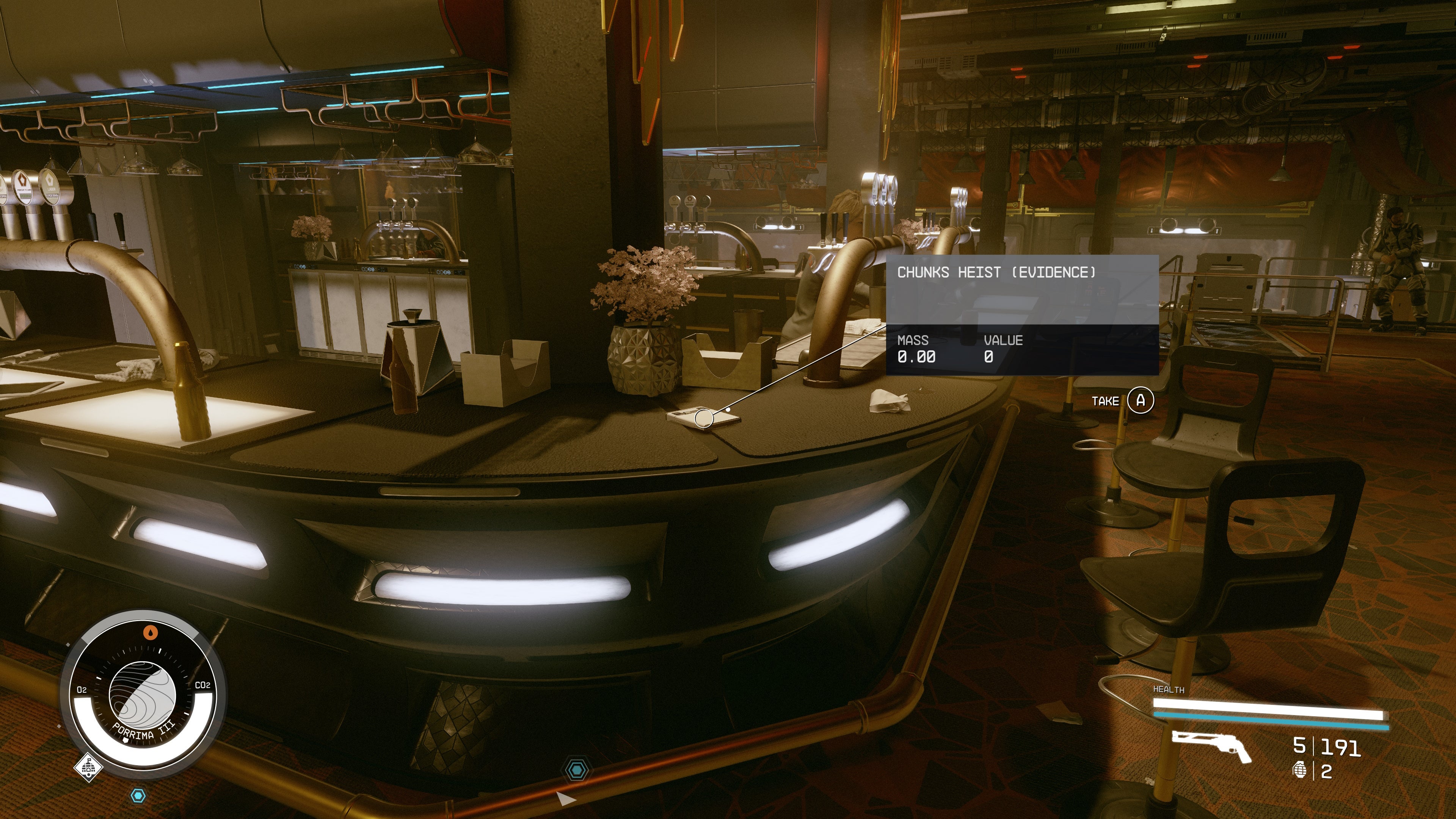 first person view of an evidence log on top of a bar counter in the red mile