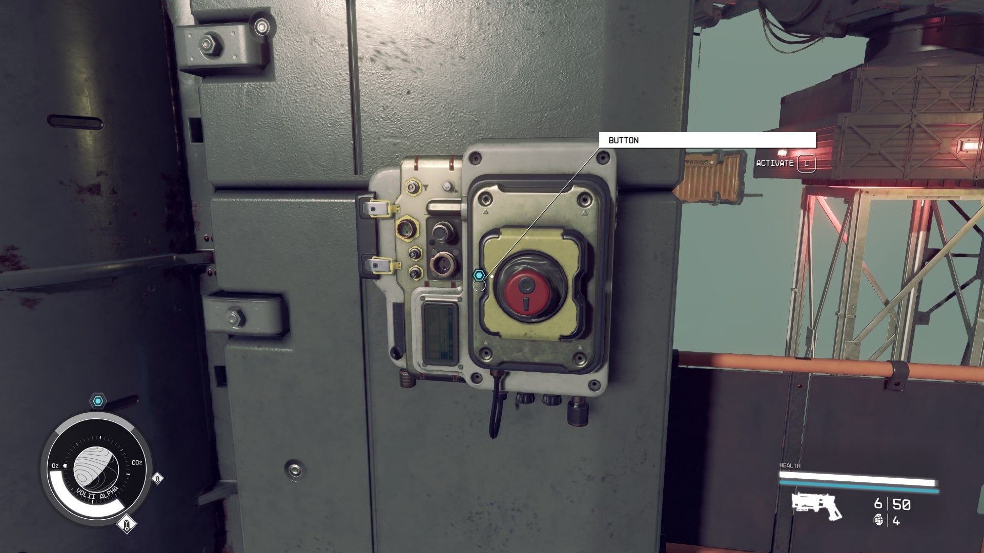 The player faces a big red button in Neon in Starfield - 5