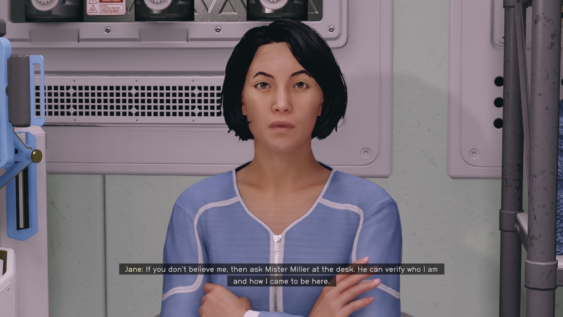 The player speaks with a patient at the Clinic, Candace Doolin, in Starfield - 5