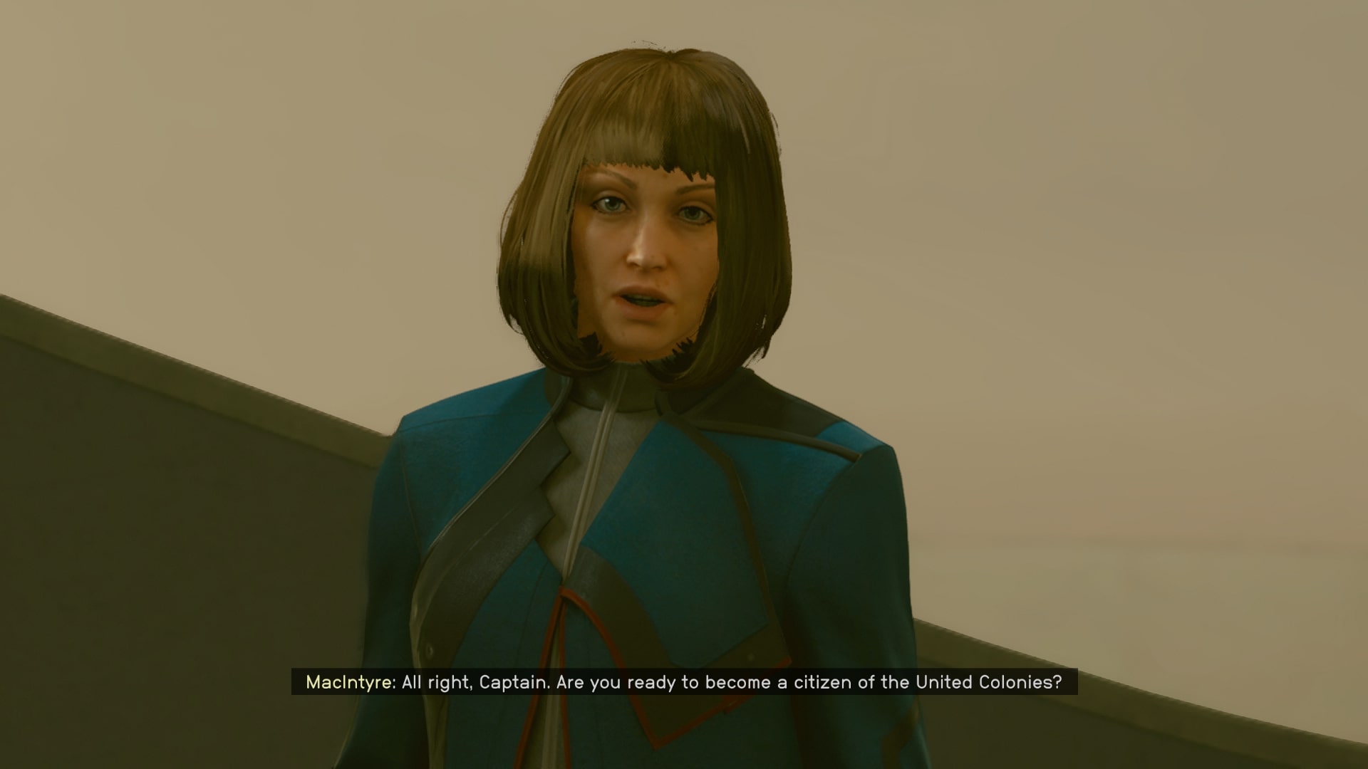 The player speaks with Deputy Macintyre about their citizenship in Starfield - 7
