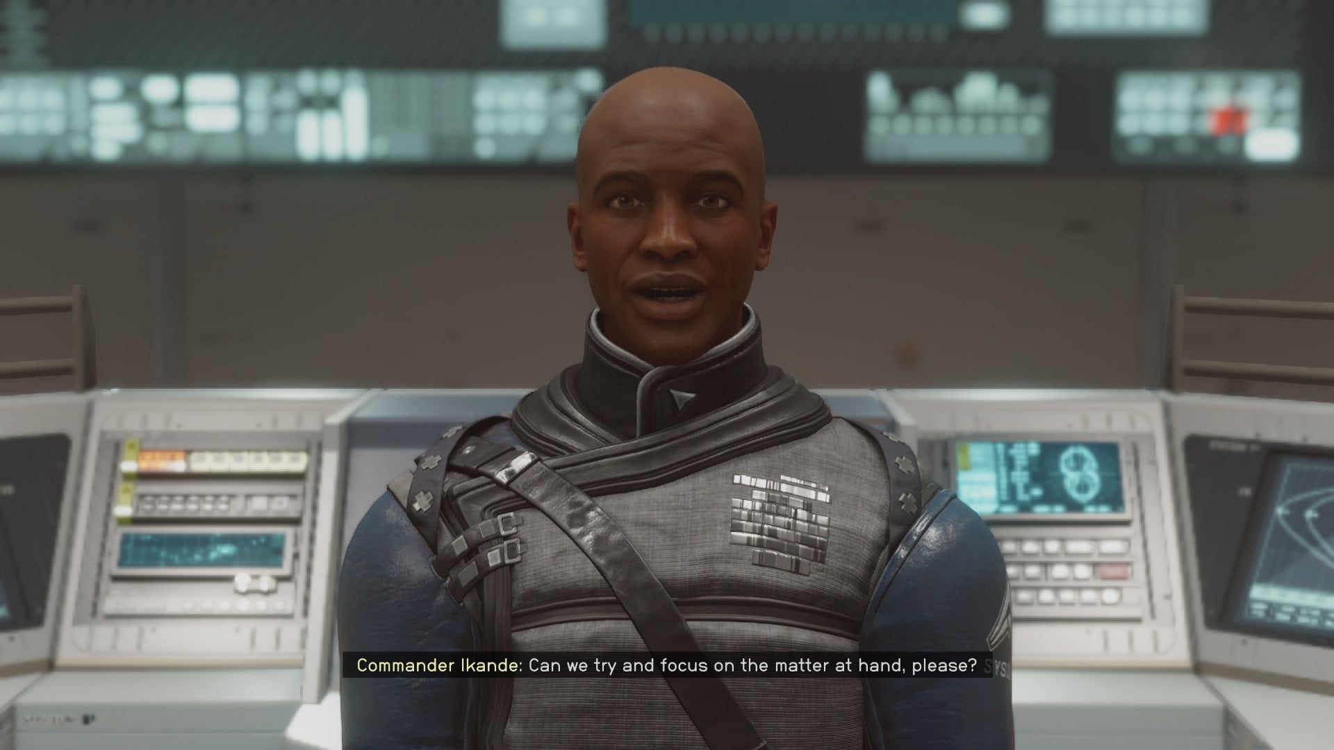 The player speaks with Commander Ikande of UC SysDef in Starfield - 1