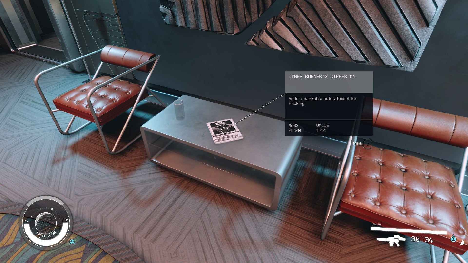 Starfield image showing a player staring at a skill book on a table.