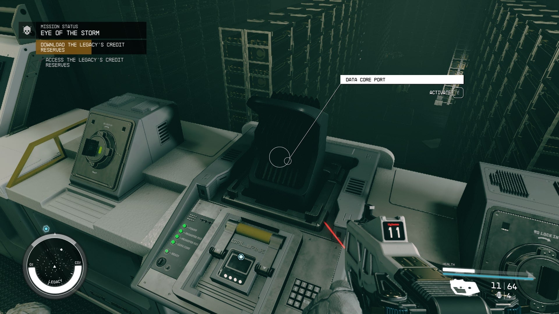 The player places a data core port in the Legacy in Starfield