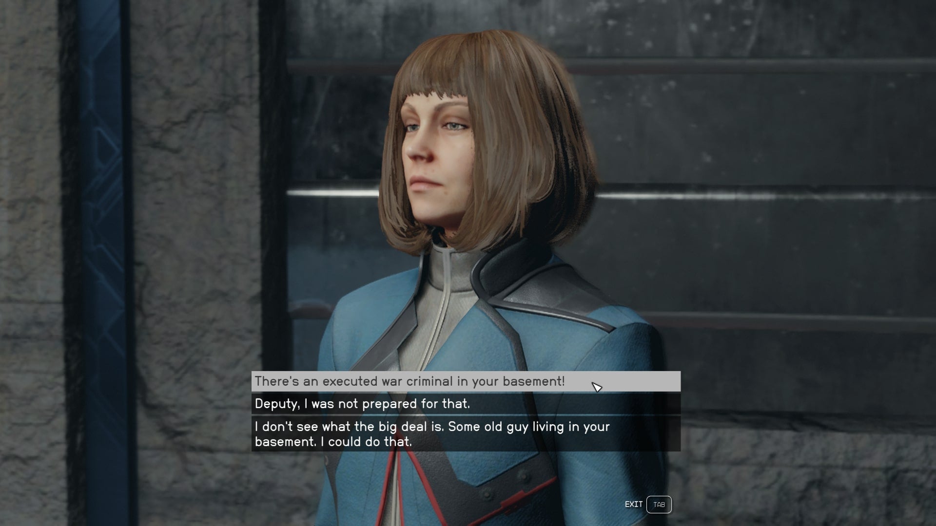 The player speaks with Deputy Macintyre in her office in the MAST building in Starfield - 4