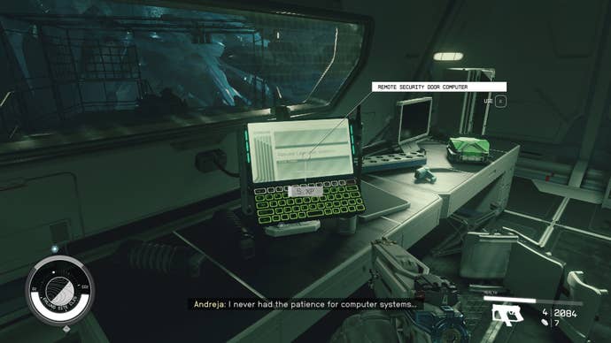 The player faces a computer terminal for unlocking security doors in Starfield