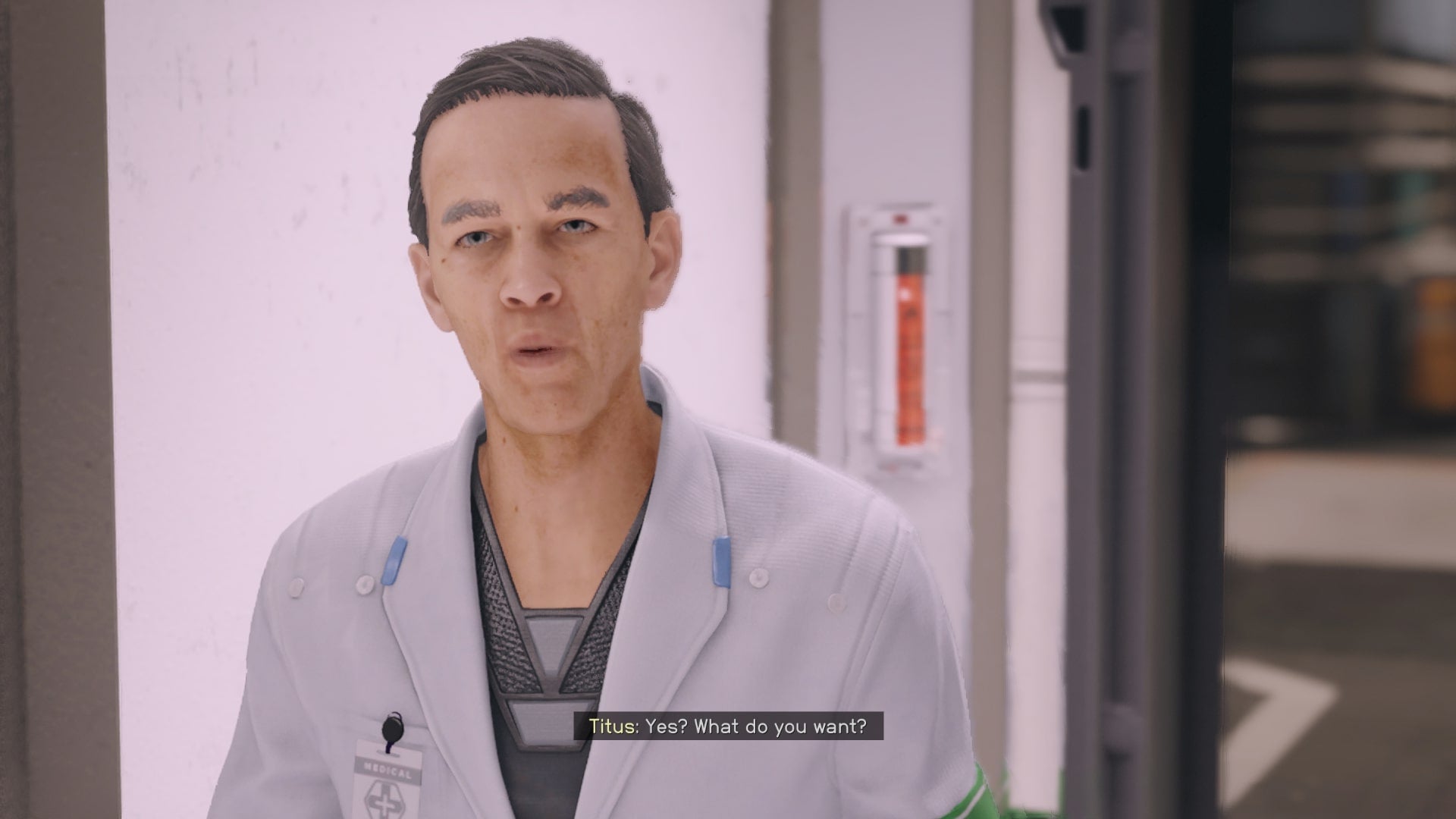 The player speaks with Dr Titus Cassidy in the Clinic in Starfield - 6