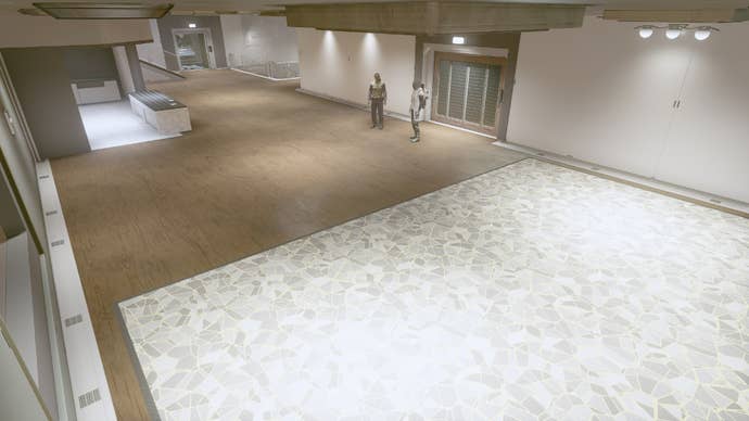 Starfield image showing the entryway of the Dream Home, with a small kitchen/breakfast bar on the far side.