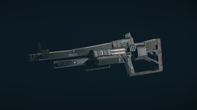 Starfield image showing a close up of the Experiment A-7 weapon.