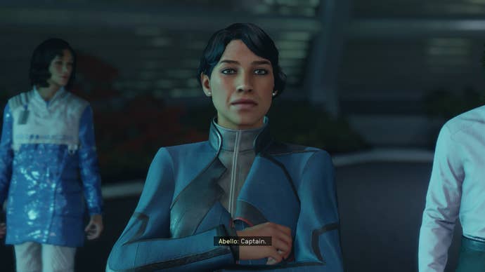 The player speaks to Abello in the Cabinet Chambers of the MAST building in Starfield