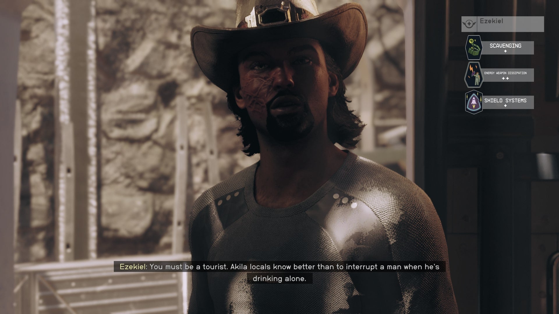 The player speaks with Ezekiel in Aggie's bar in Starfield - 19