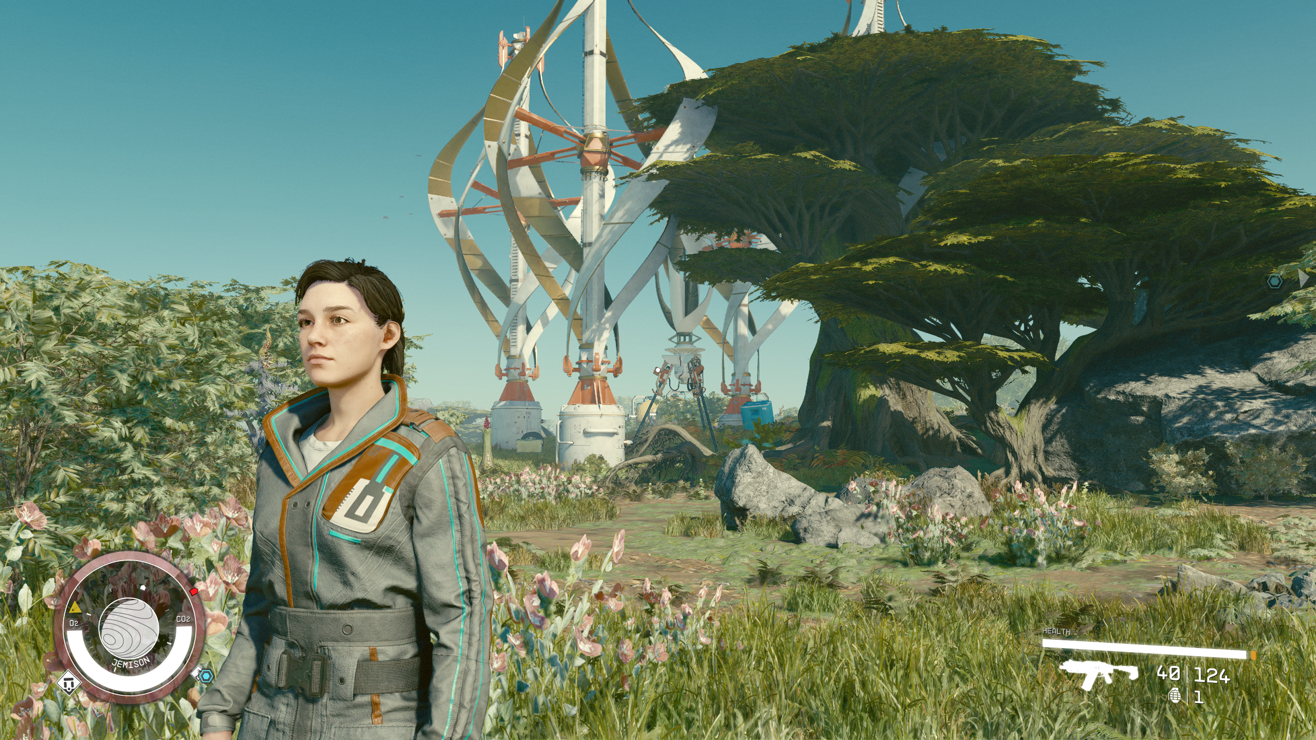 Starfield running at upscaled 1440p using FSR 2, with rendering resolution set to 75%.