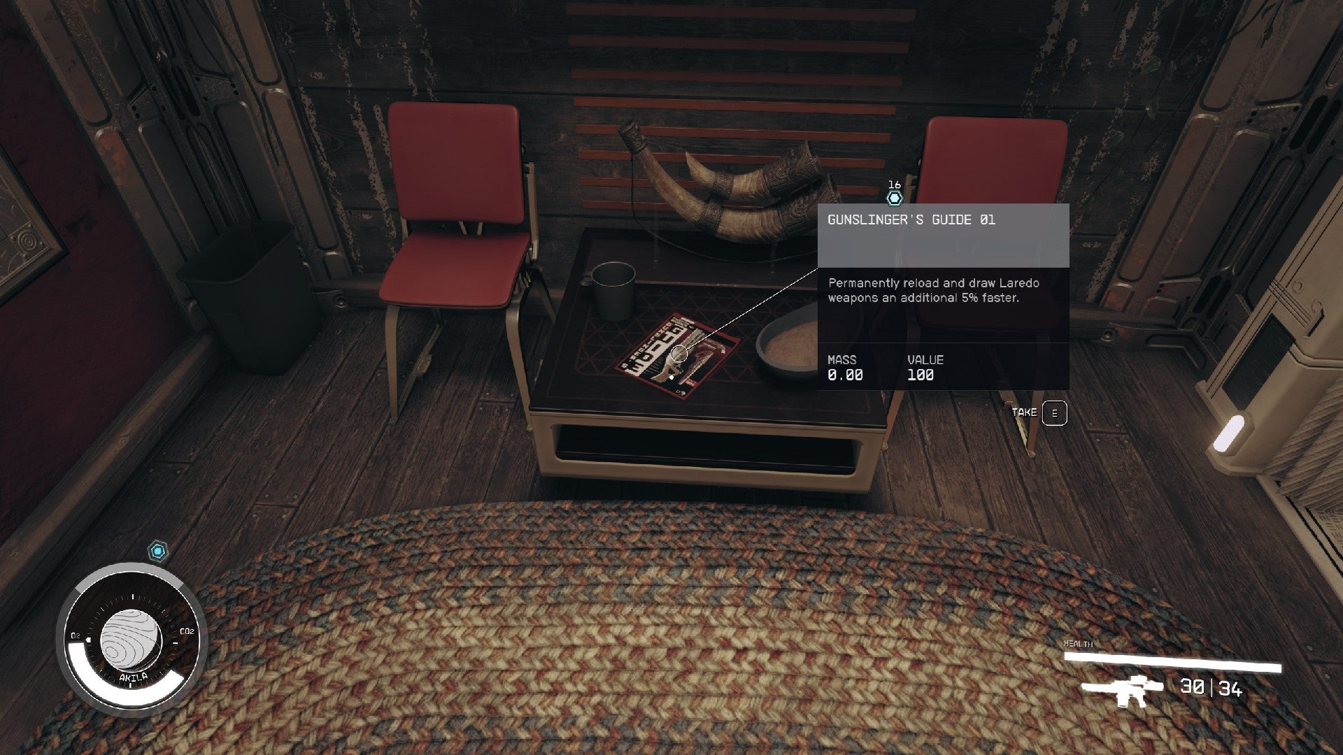 Starfield image showing a player staring at a skill book on a table.