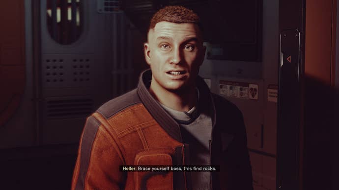 The player speaks with Heller aboard their ship in Starfield