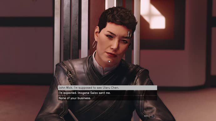 The player speaks to Maeve in Ryujin Tower about an appointment in Starfield
