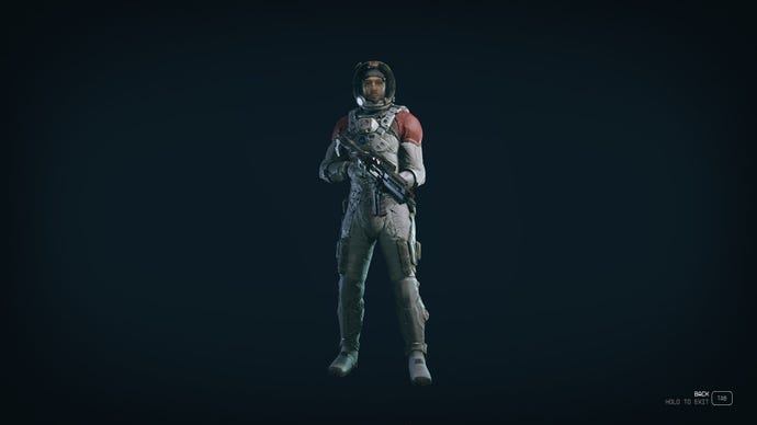 The Mark I spacesuit, helmet, and pack are shown in the player inventory in Starfield
