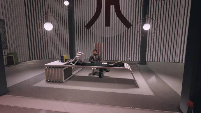 The player stands in Masako Imada’s office in Ryujin Tower, facing her and the desk in Starfield