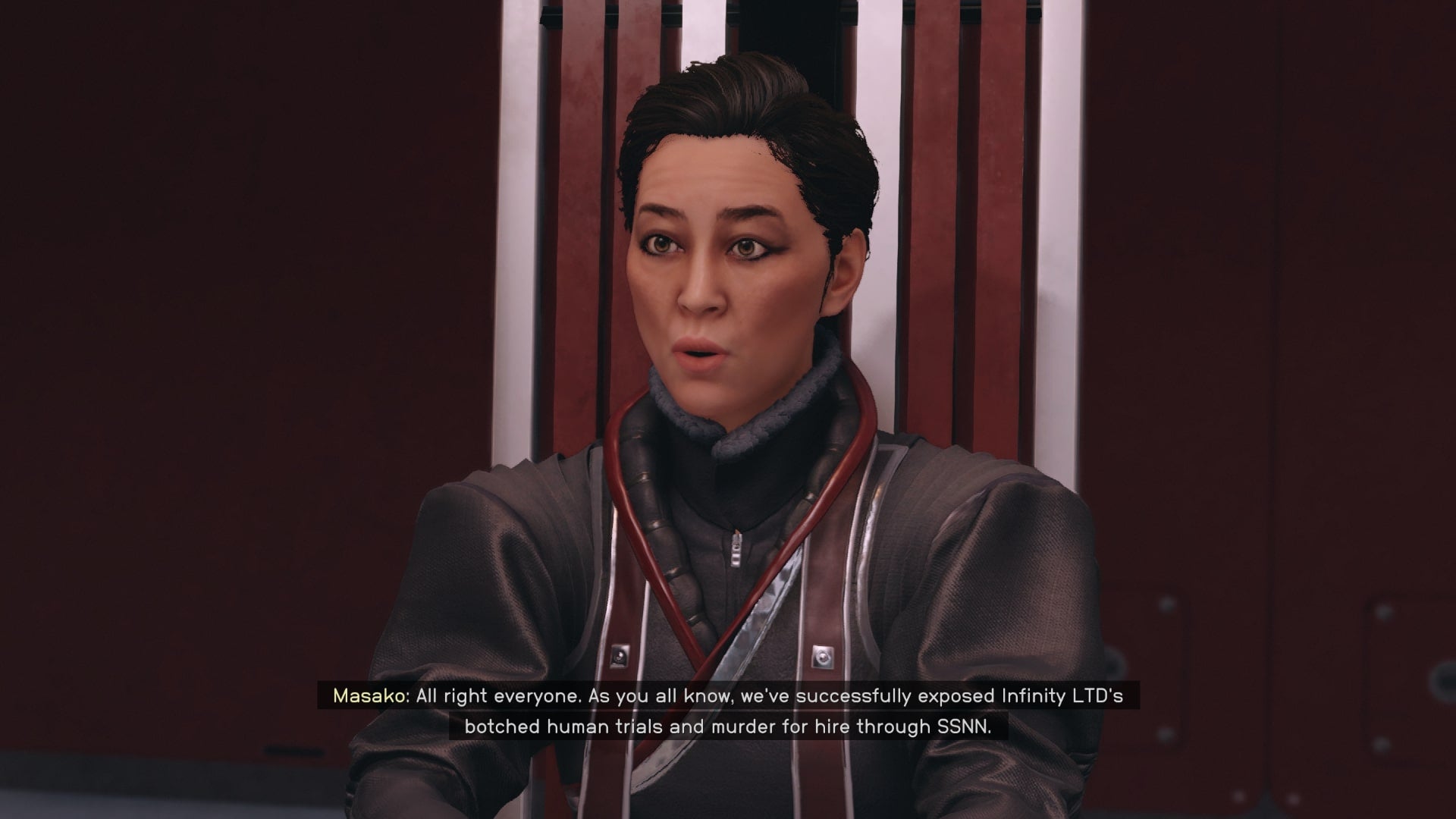 The player listens to Ryujin CEO, Masako, during a meeting in Starfield - 4