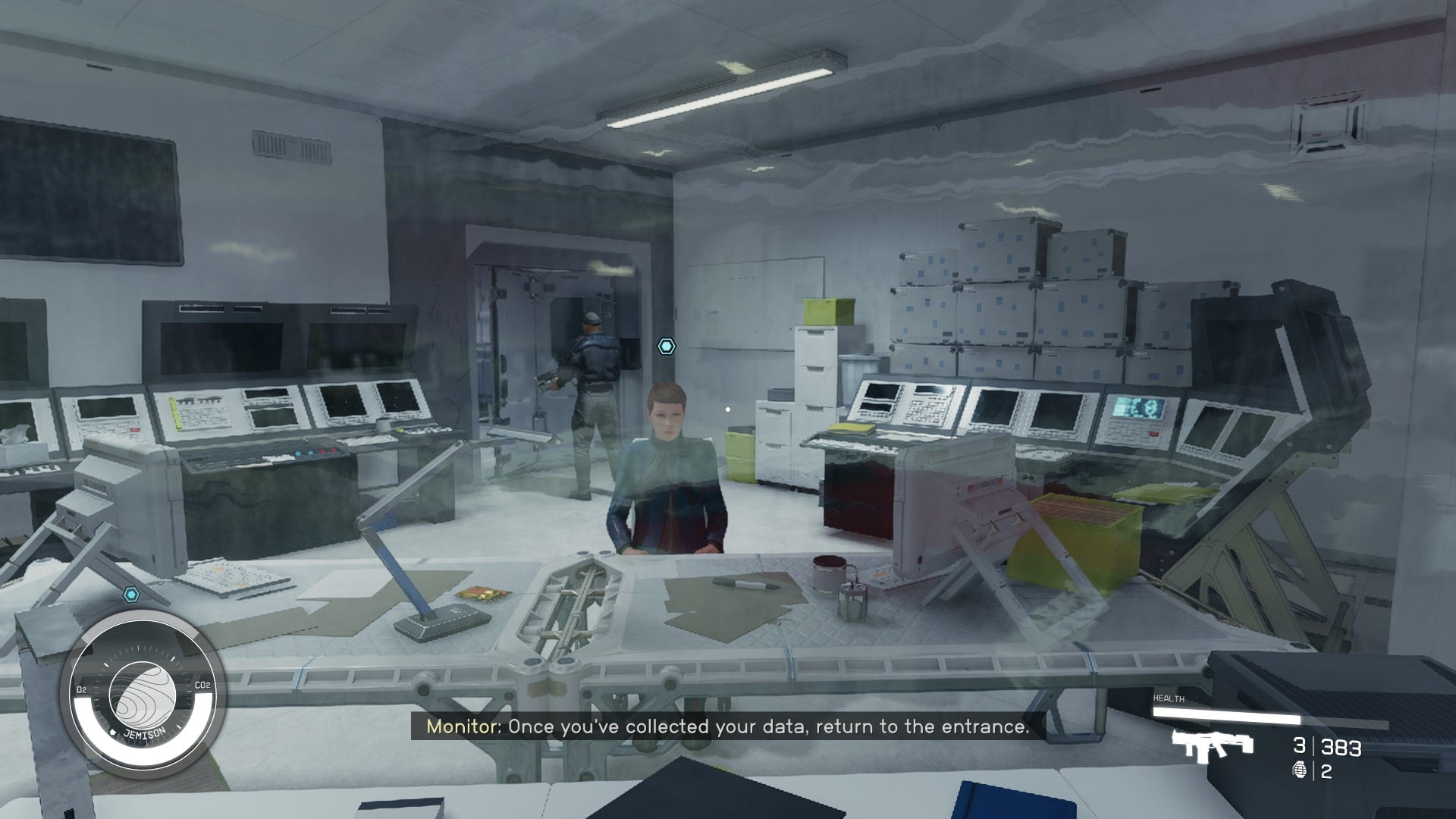 The player stands in front of the monitoring station in the New Atlantis archives in Starfield - 6