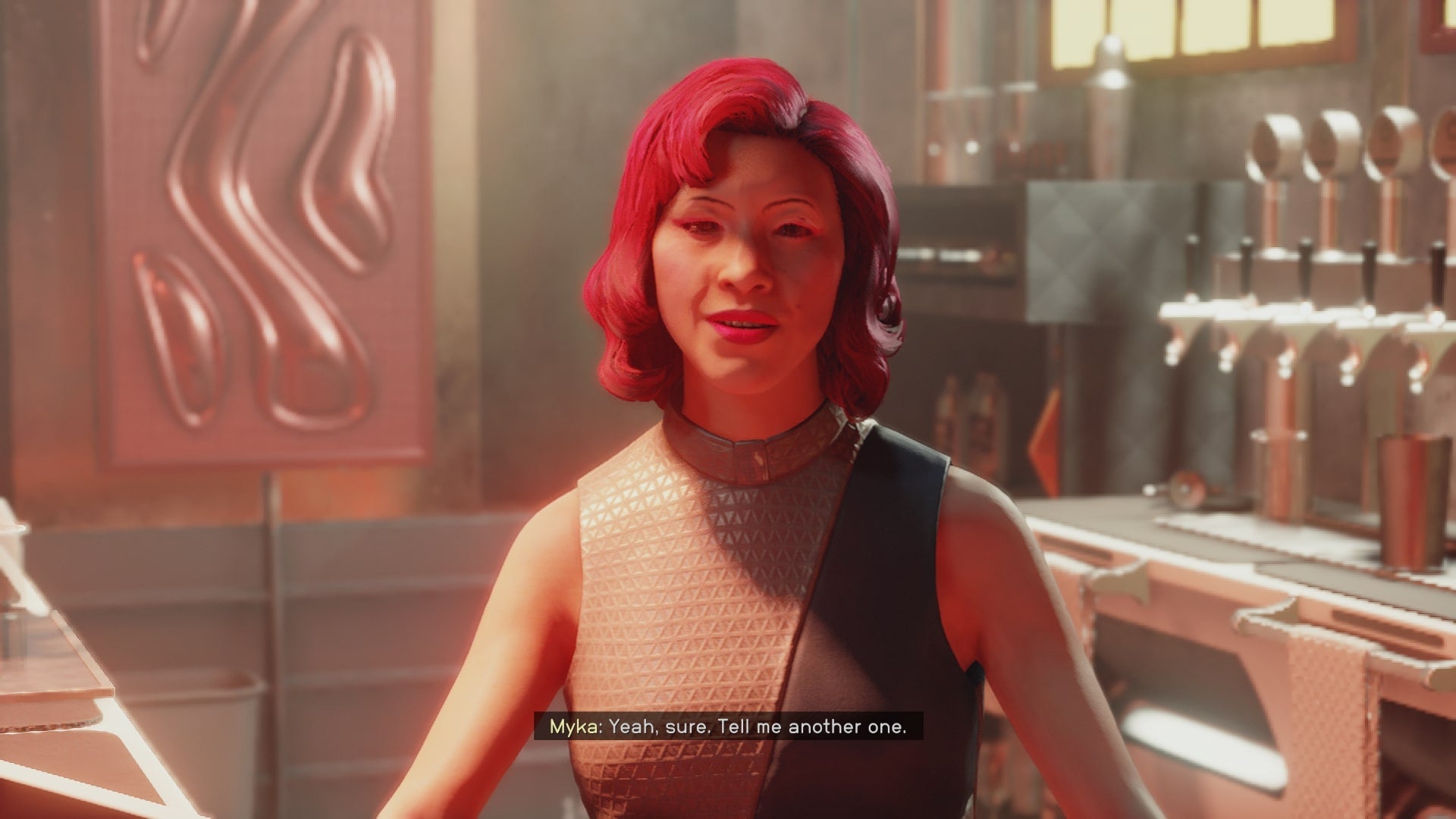 The player speaks with Myka in Euphorika, in the city of Neon in Starfield