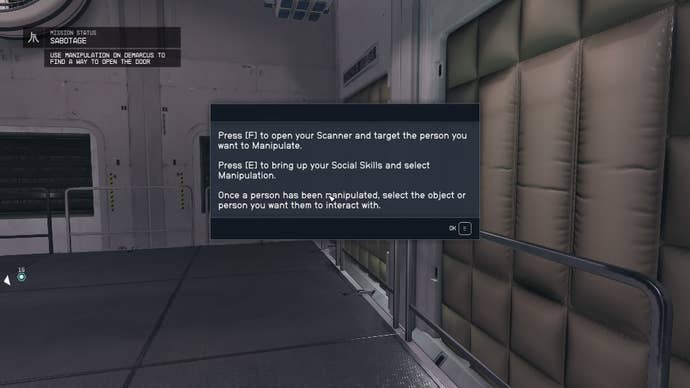The player has been fitted with a neuroamp, so the instruction screen on how to use them is shown in Starfield