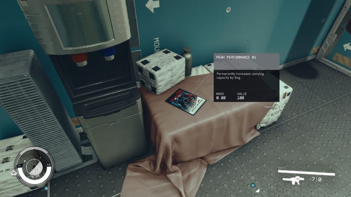 Starfield image showing the player staring at a skill book.