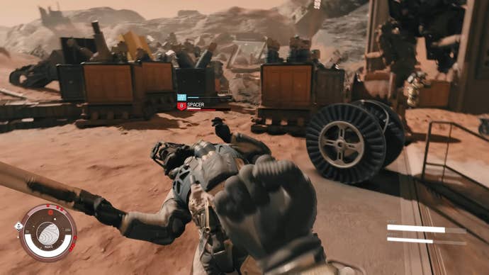 Punching an enemy while in first person.