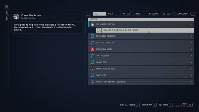 The description of the 'Preventative Action' quest in Starfield is shown