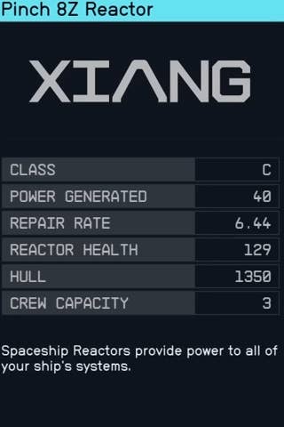 cropped ship bilder menu showing the stats of the pinch 8z class reactor