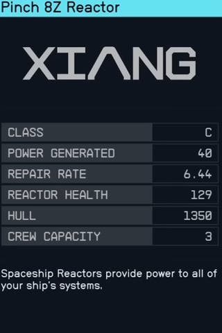 cropped ship bilder menu showing the stats of the pinch 8z class reactor