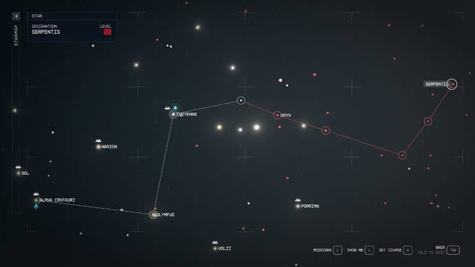Starfield image showing the distance between the Alpha Centauri and the Serpentis systems.