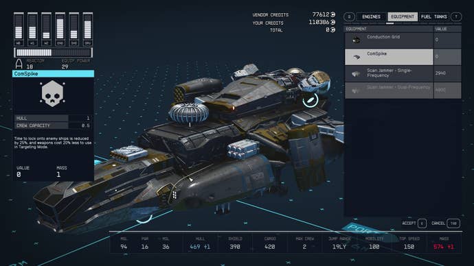 The player attaches new modules to their ship in the Ship Builder in Starfield