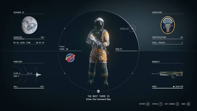 Main menu with the skills submenu option highlighted.
