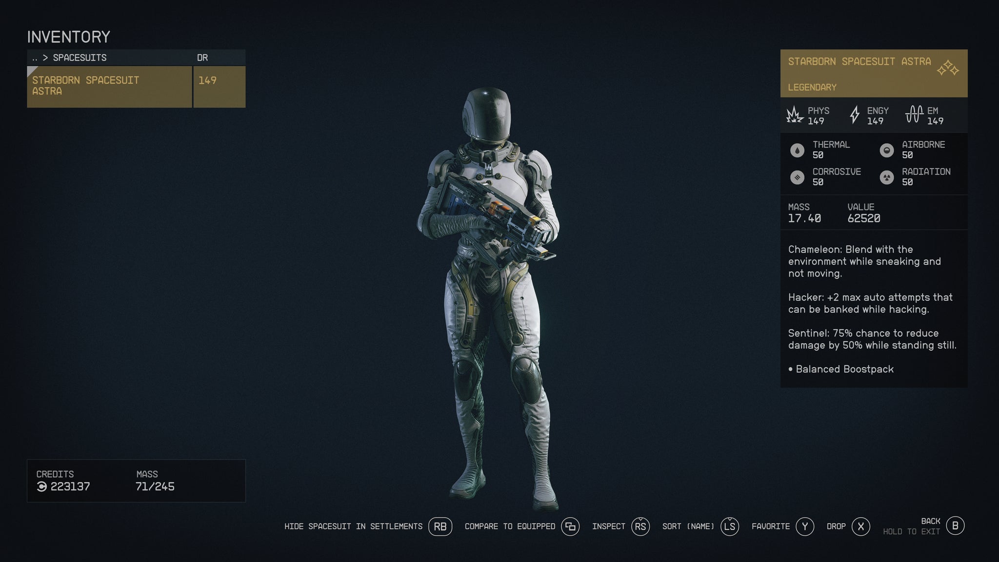 The Starborn spacesuit in the player inventory in Starfield - 7
