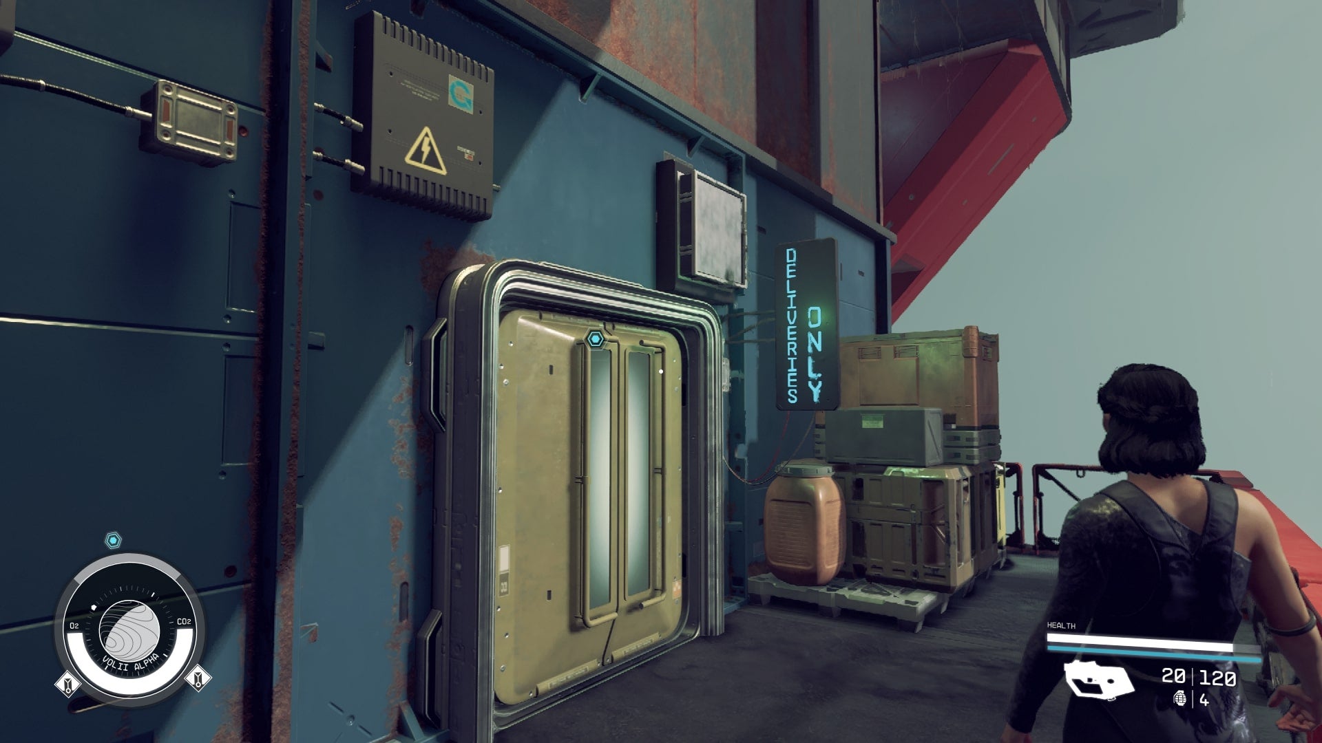 The player faces the storage entrance to Generdyne Industries in Starfield - 8