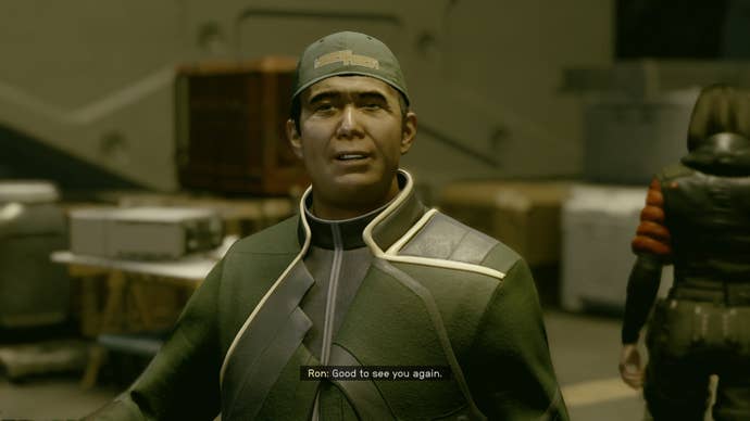 The player speaks with Ron Hope in HopeTech in Starfield