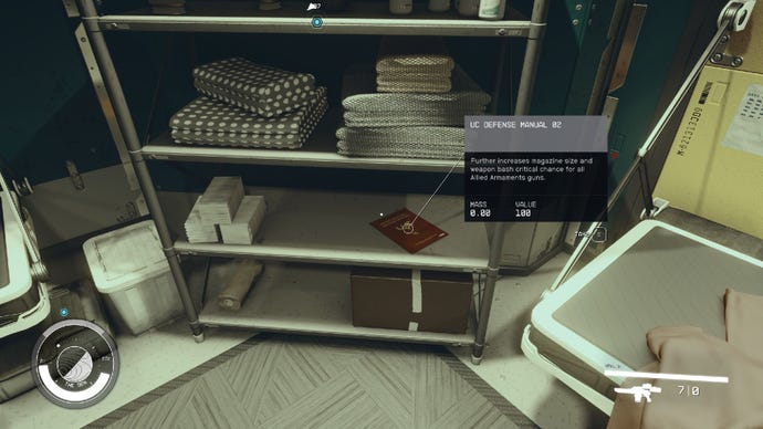 Starfield image showing the player staring at a skill book.