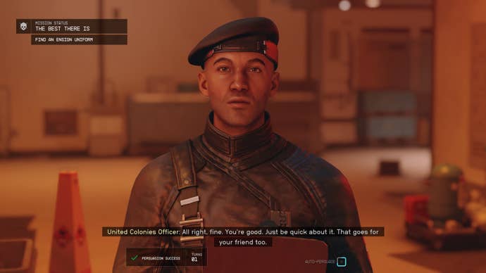 The player speaks with a UC Officer in SY-920 in Starfield
